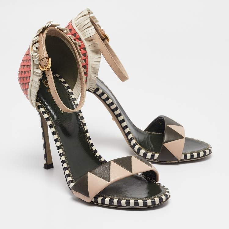Pre Owned Sergio Rossi Multicolor Leather Ankle Strap Sandals Size 38.5