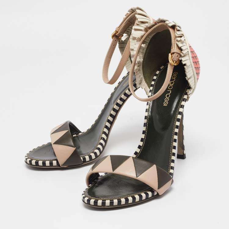 Pre Owned Sergio Rossi Multicolor Leather Ankle Strap Sandals Size 38.5