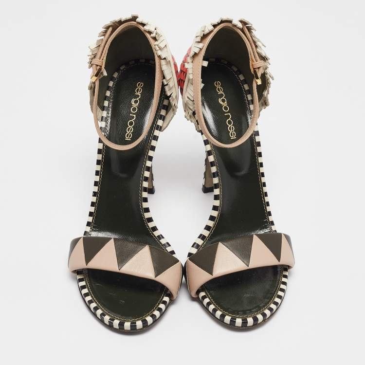 Pre Owned Sergio Rossi Multicolor Leather Ankle Strap Sandals Size 38.5