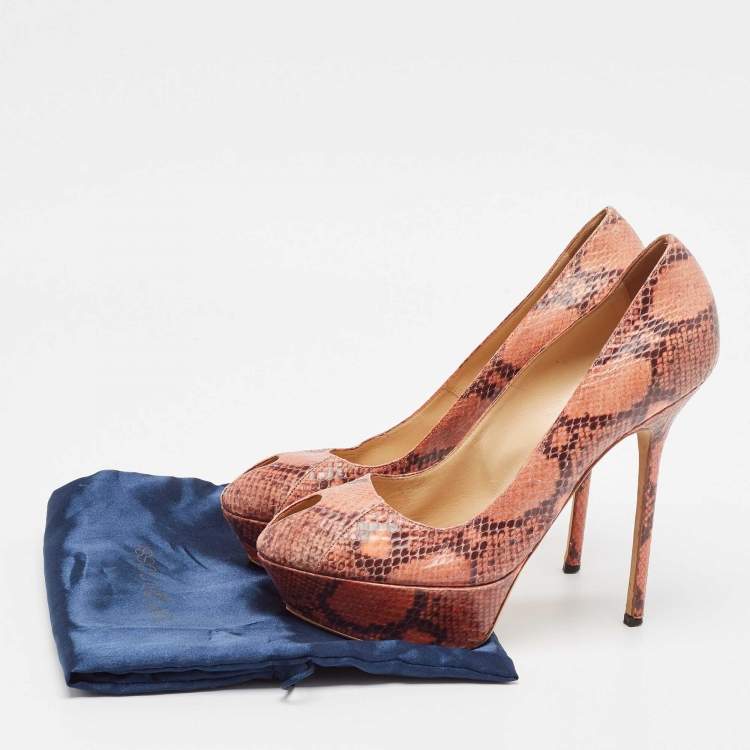 Pre Owned Sergio Rossi Pink/Brown Python Leather Peep Toe Pumps Size 41