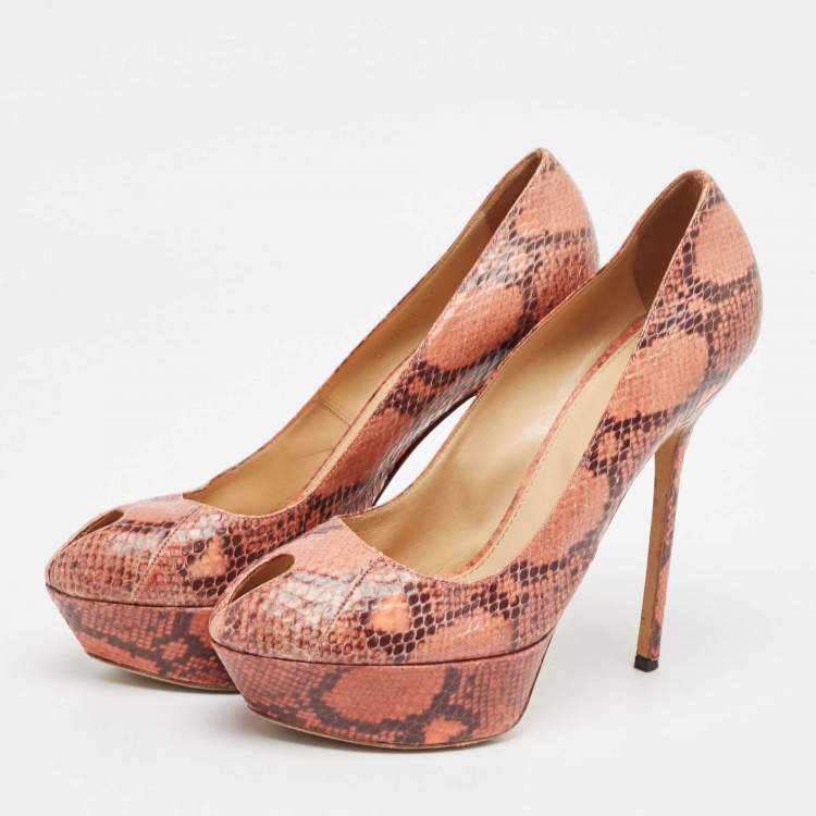 Pre Owned Sergio Rossi Pink/Brown Python Leather Peep Toe Pumps Size 41