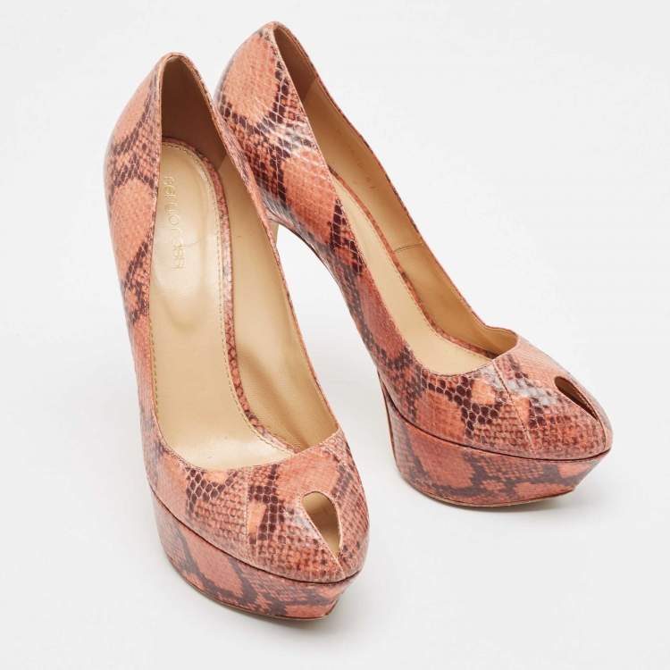 Pre Owned Sergio Rossi Pink/Brown Python Leather Peep Toe Pumps Size 41