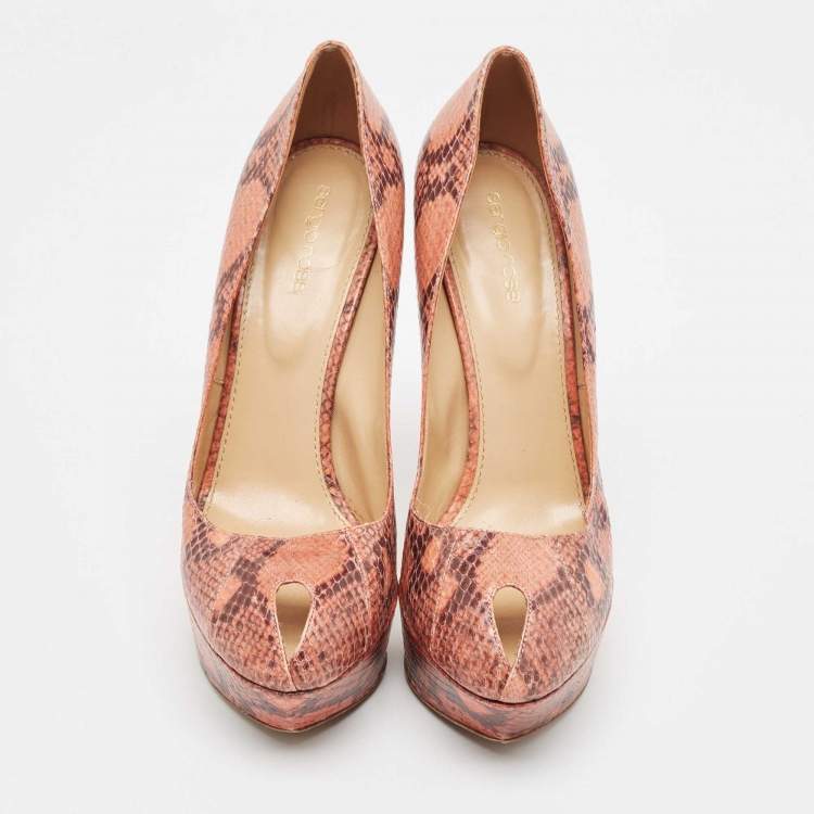 Pre Owned Sergio Rossi Pink/Brown Python Leather Peep Toe Pumps Size 41