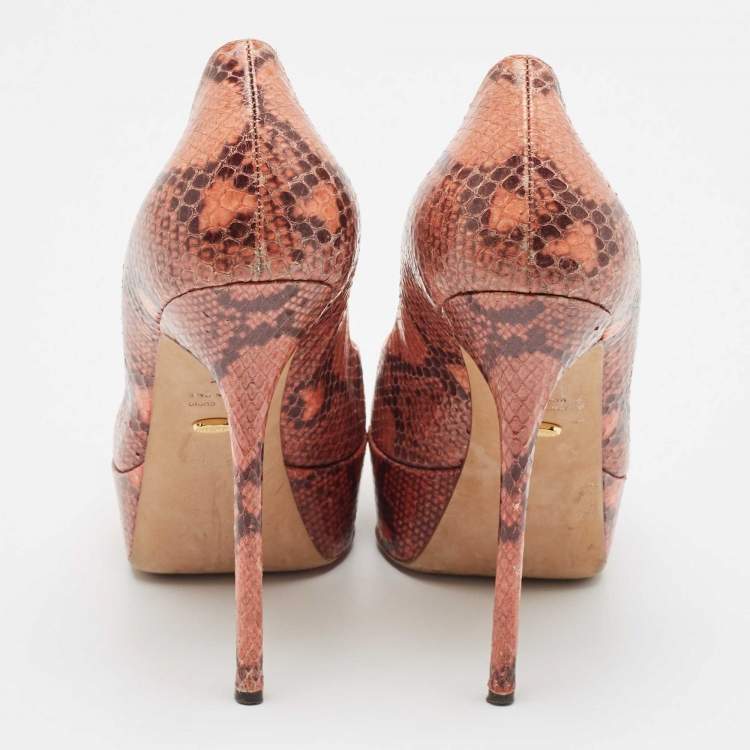 Pre Owned Sergio Rossi Pink/Brown Python Leather Peep Toe Pumps Size 41