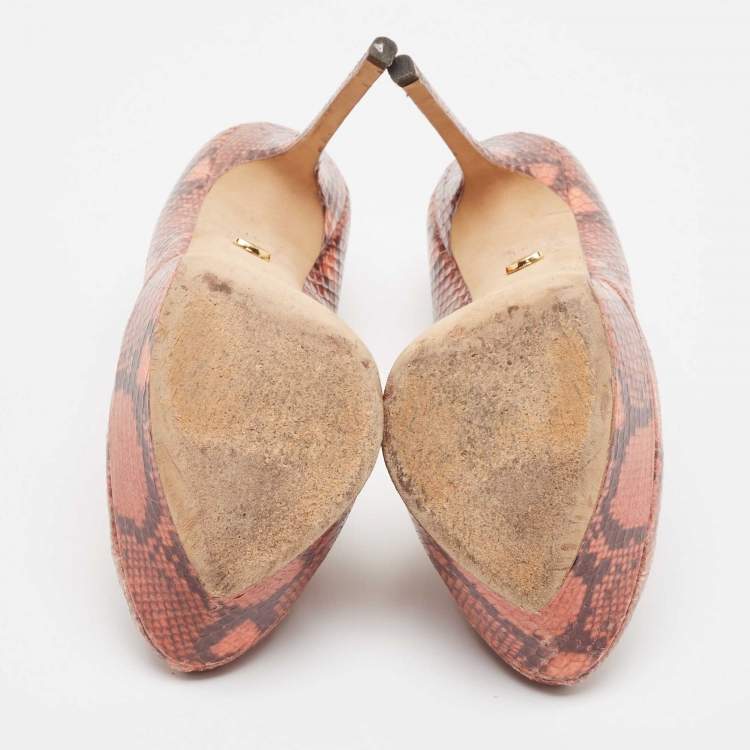 Pre Owned Sergio Rossi Pink/Brown Python Leather Peep Toe Pumps Size 41