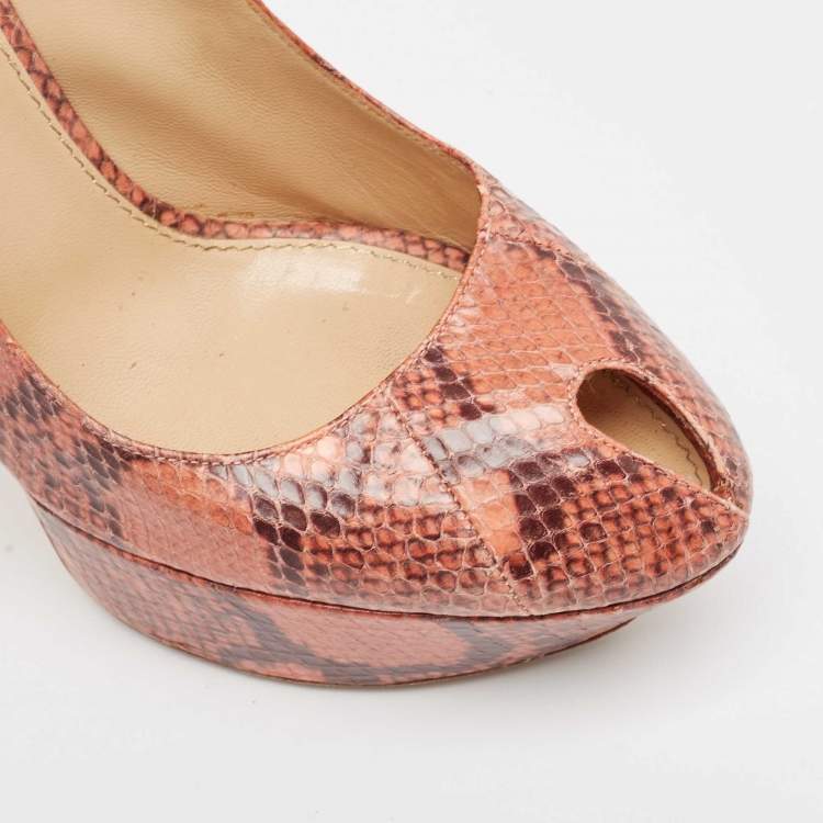 Pre Owned Sergio Rossi Pink/Brown Python Leather Peep Toe Pumps Size 41