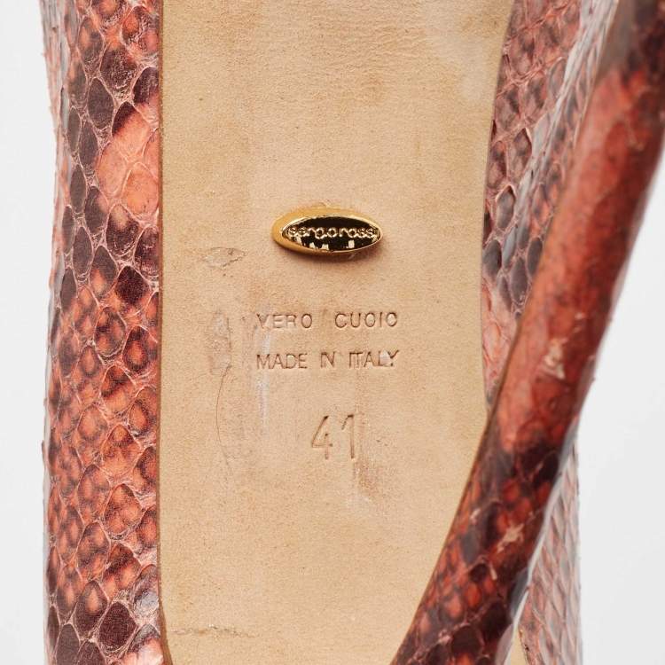 Pre Owned Sergio Rossi Pink/Brown Python Leather Peep Toe Pumps Size 41