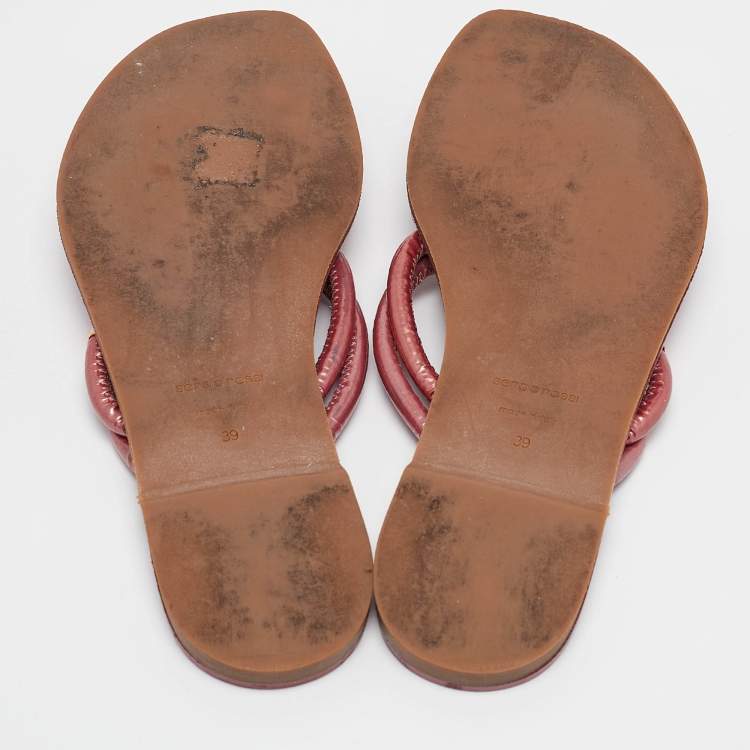 Pre Owned Sergio Rossi Purple/Brown Leather and PVC T Strap Flat Slides Size 39