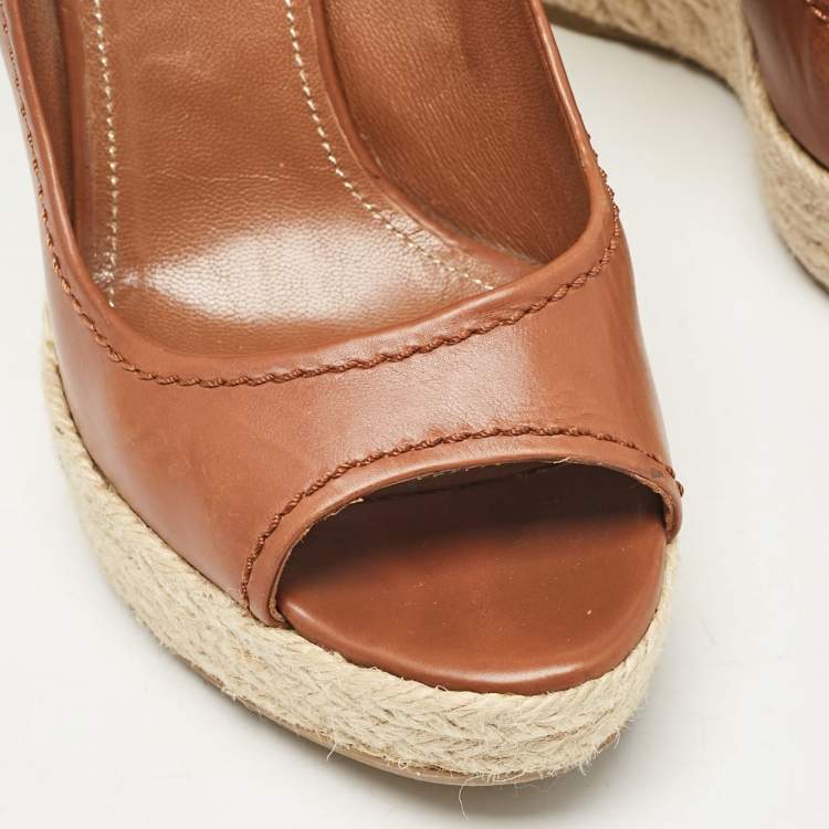 Pre Owned Sergio Rossi Brown Leather Wedge Pumps Size 38
