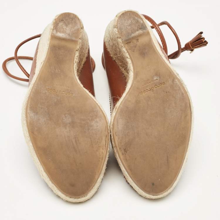 Pre Owned Sergio Rossi Brown Leather Wedge Pumps Size 38