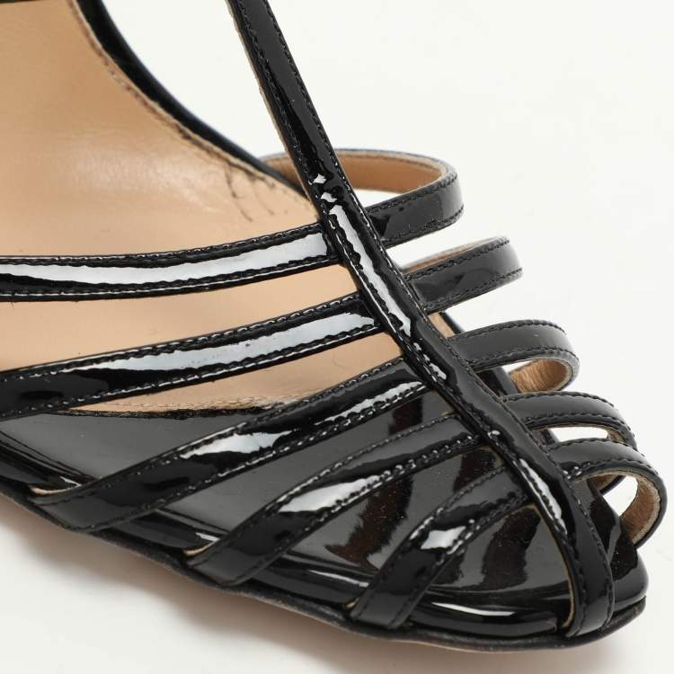 مملوكة مسبقًا Sergio Rossi Black Patent Leather Strappy Sandals Size 40