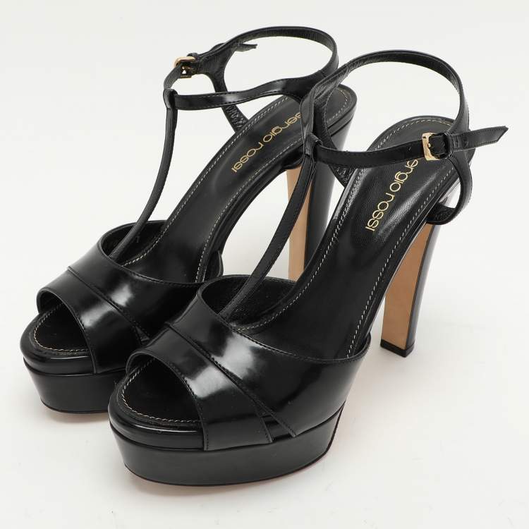 مملوكة مسبقًا Sergio Rossi Black Leather Edwige Platform Ankle Strap Sandals Size 37