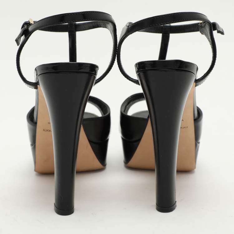 مملوكة مسبقًا Sergio Rossi Black Leather Edwige Platform Ankle Strap Sandals Size 37
