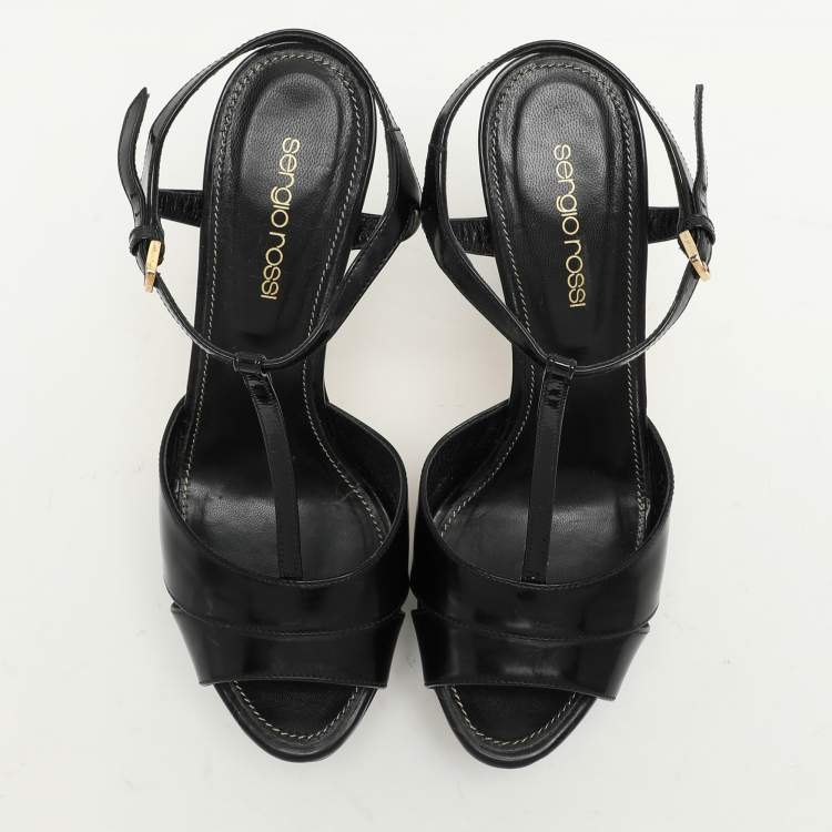 مملوكة مسبقًا Sergio Rossi Black Leather Edwige Platform Ankle Strap Sandals Size 37