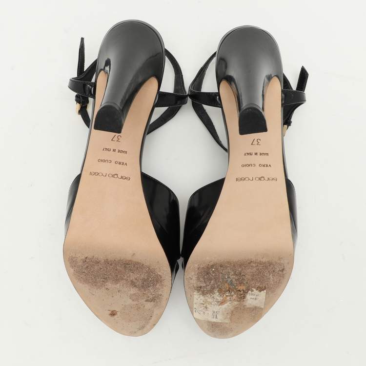 مملوكة مسبقًا Sergio Rossi Black Leather Edwige Platform Ankle Strap Sandals Size 37