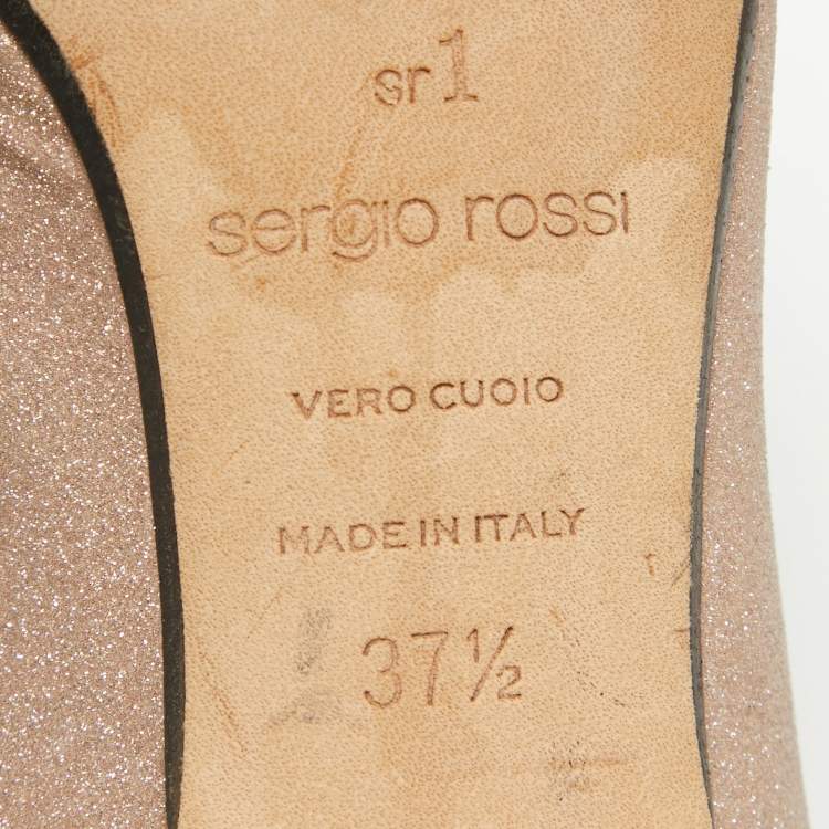 Pre Owned Sergio Rossi Beige Glitter Leather Crystals SR1 Pumps Size 37.5
