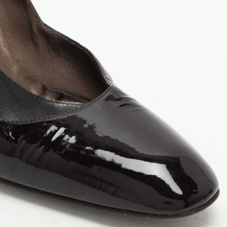 Pre Owned Sergio Rossi Brown Patent Leather Wedge Pumps Size 39.5