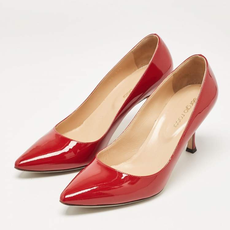 Pre Owned Sergio Rossi Red Patent Leather Secret Pumps Size 37.5