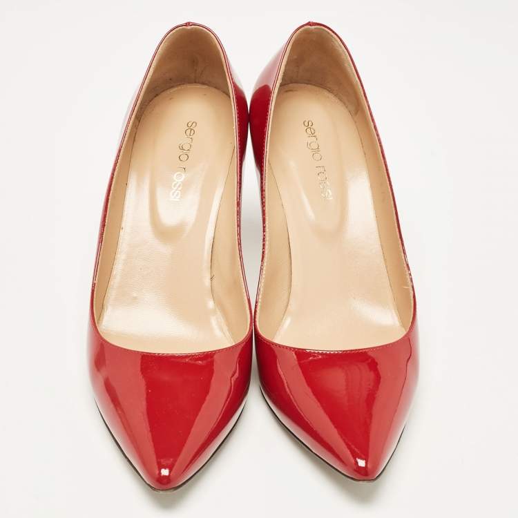 Pre Owned Sergio Rossi Red Patent Leather Secret Pumps Size 37.5