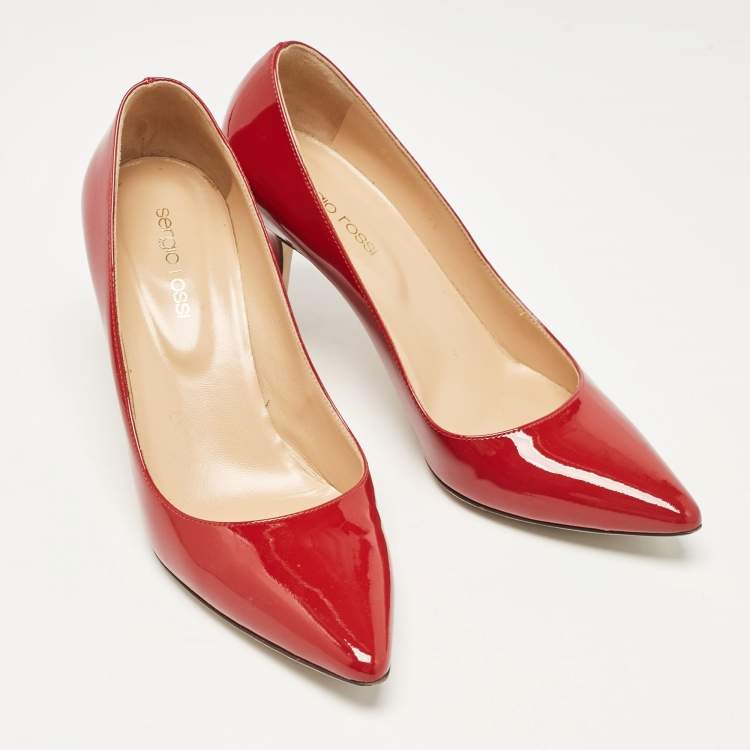 Pre Owned Sergio Rossi Red Patent Leather Secret Pumps Size 37.5