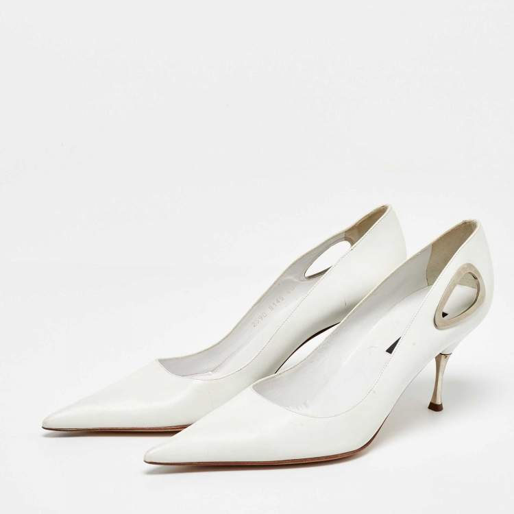 مملوكة مسبقًا Sergio Rossi White Leather Pointed Toe Pumps Size 40