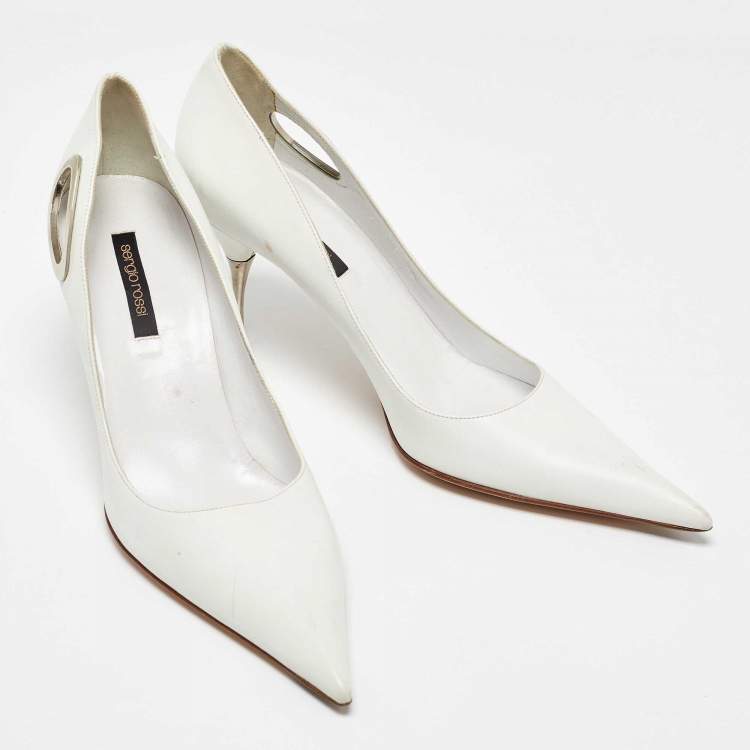 مملوكة مسبقًا Sergio Rossi White Leather Pointed Toe Pumps Size 40