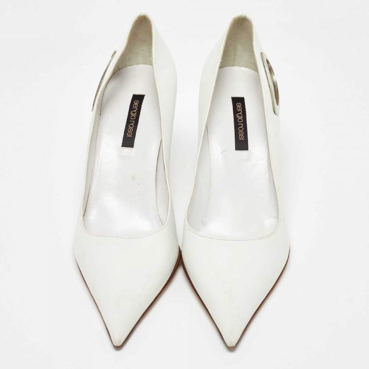 مملوكة مسبقًا Sergio Rossi White Leather Pointed Toe Pumps Size 40