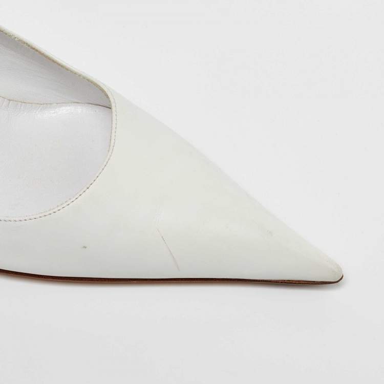 مملوكة مسبقًا Sergio Rossi White Leather Pointed Toe Pumps Size 40