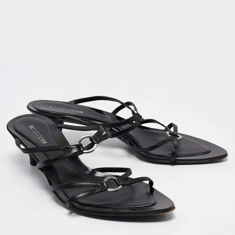 Pre Owned Sergio Rossi Black Leather Strappy Slide Sandals Size 41