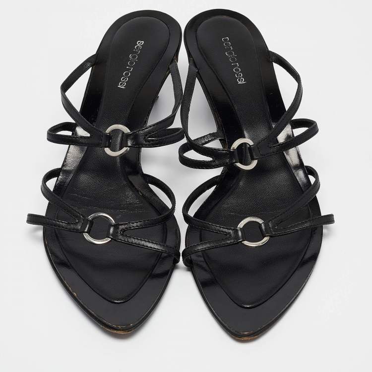 Pre Owned Sergio Rossi Black Leather Strappy Slide Sandals Size 41