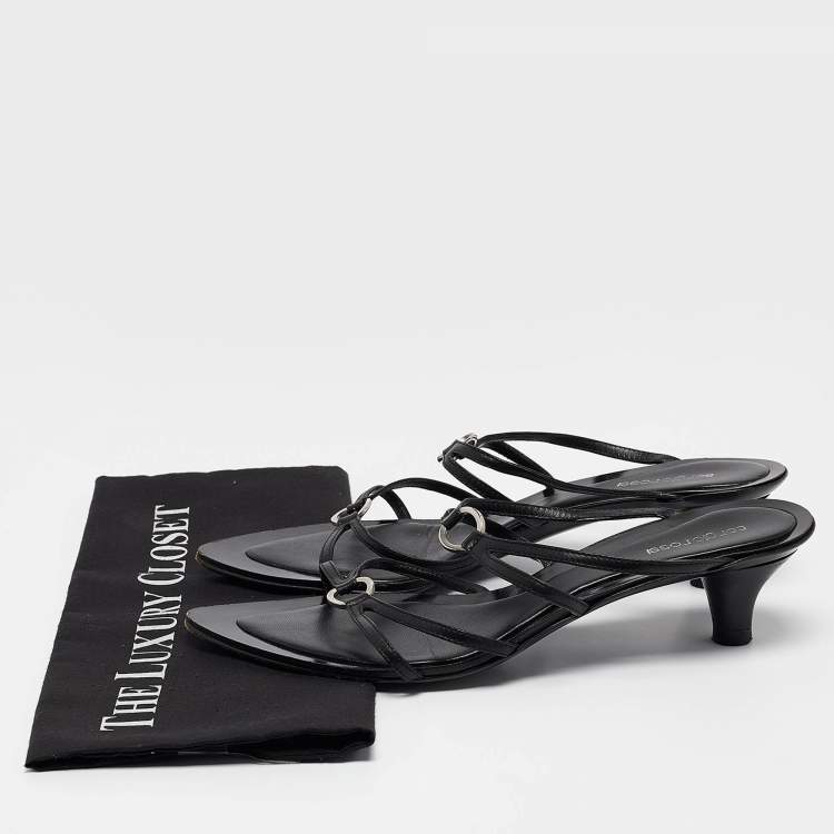 Pre Owned Sergio Rossi Black Leather Strappy Slide Sandals Size 41