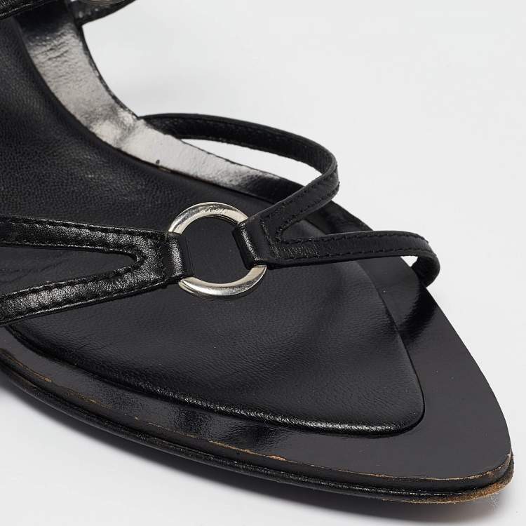 Pre Owned Sergio Rossi Black Leather Strappy Slide Sandals Size 41