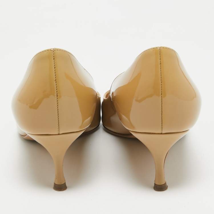 Pre Owned Sergio Rossi Beige Patent Leather Pointed Toe Pumps Size 36.5