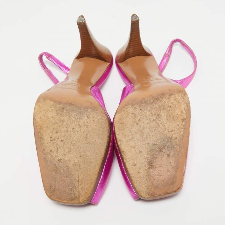 Pre Owned Sergio Rossi Metallic Pink Leather Open Toe Slingback Sandals Size 38