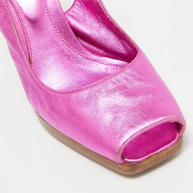 Pre Owned Sergio Rossi Metallic Pink Leather Open Toe Slingback Sandals Size 38