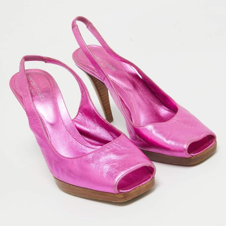 Pre Owned Sergio Rossi Metallic Pink Leather Open Toe Slingback Sandals Size 38