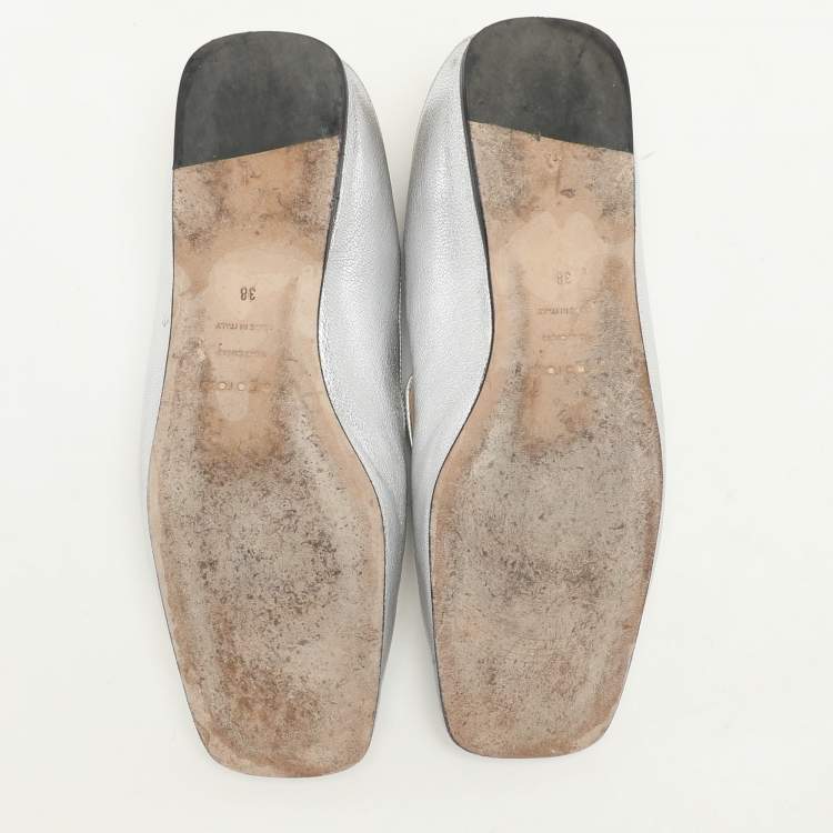 Pre Owned Sergio Rossi Silver Leather and Suede SR1 Loafers Size 38