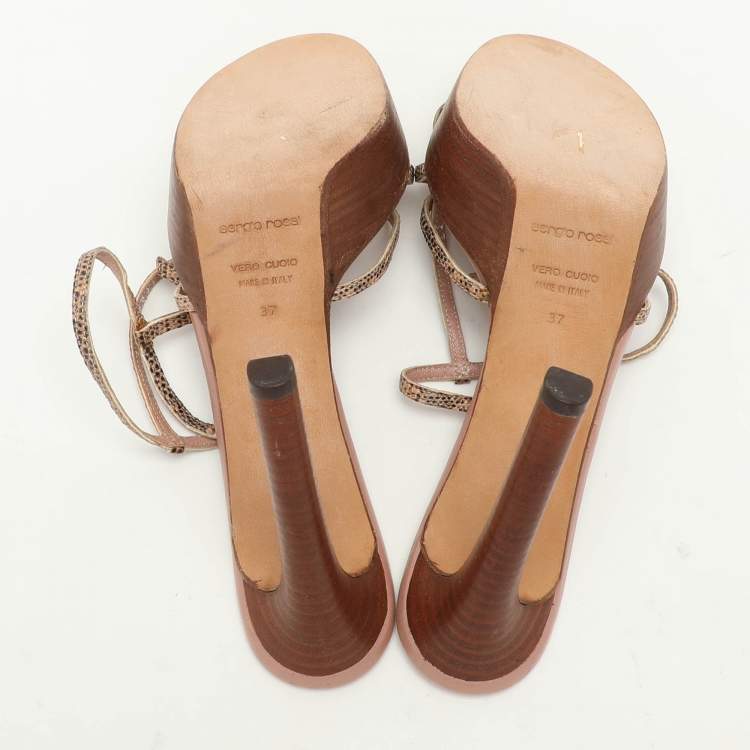 Pre Owned Sergio Rossi Multicolor Snakeskin Embossed Leather Ankle Strap Sandals Size 37