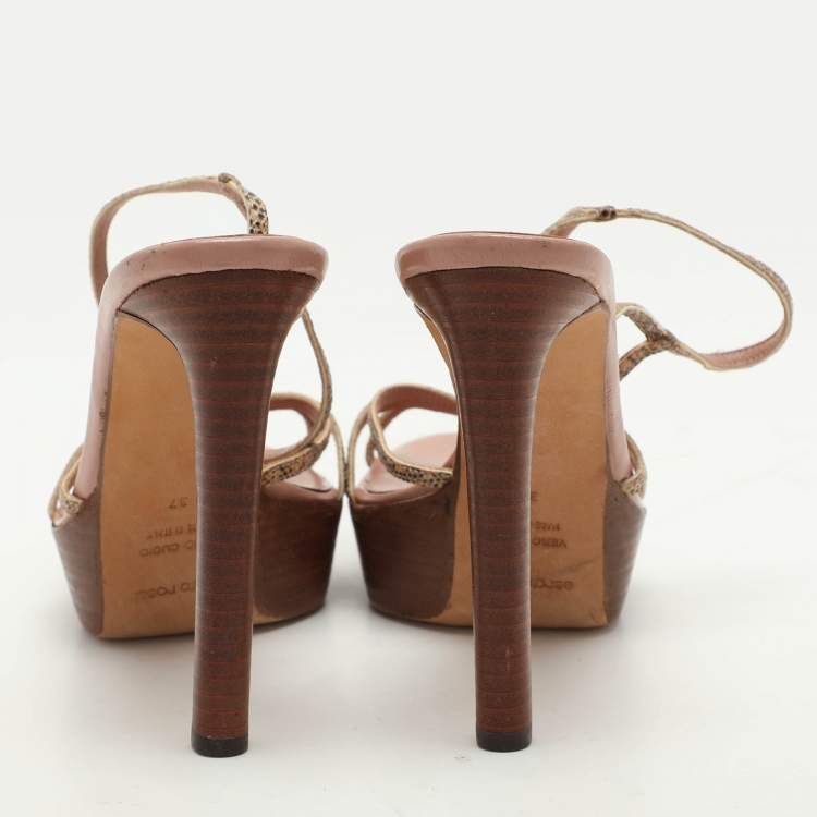 Pre Owned Sergio Rossi Multicolor Snakeskin Embossed Leather Ankle Strap Sandals Size 37