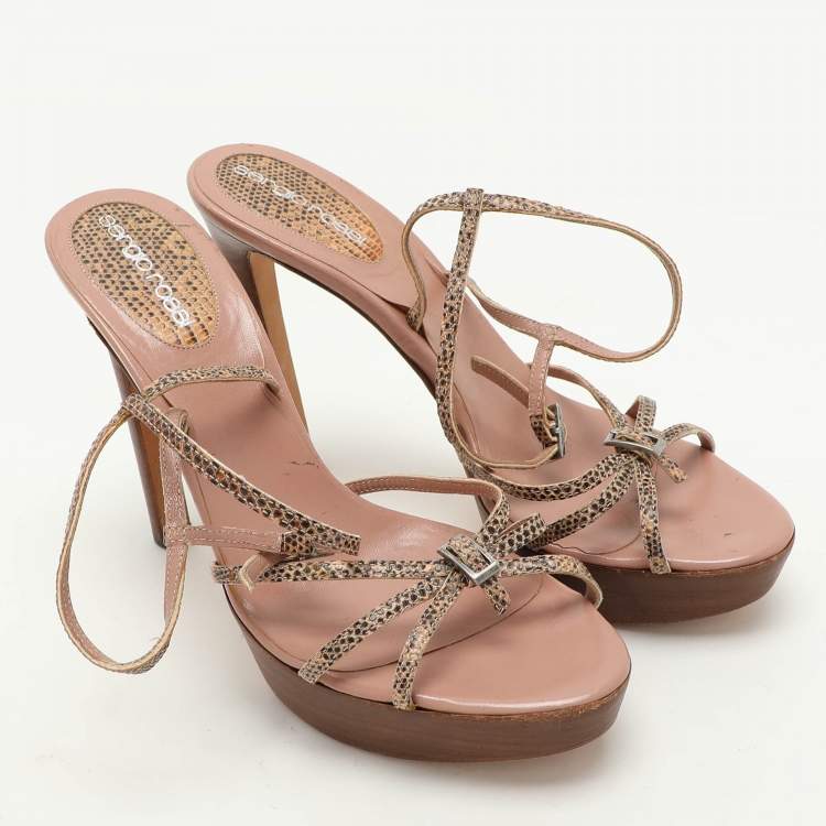 Pre Owned Sergio Rossi Multicolor Snakeskin Embossed Leather Ankle Strap Sandals Size 37