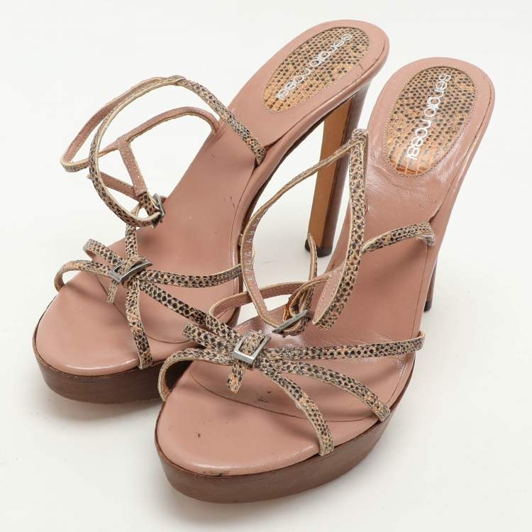 Pre Owned Sergio Rossi Multicolor Snakeskin Embossed Leather Ankle Strap Sandals Size 37