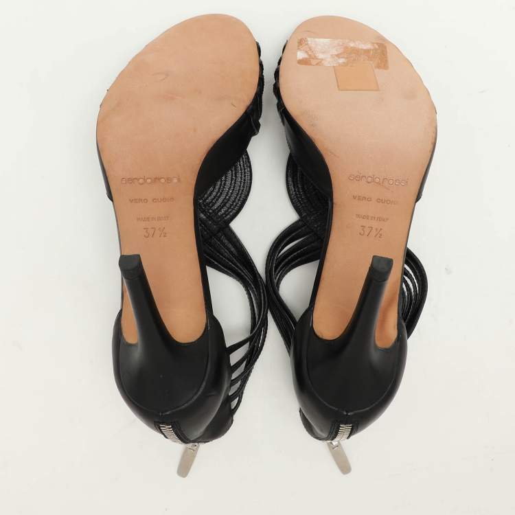 Pre Owned Sergio Rossi Black Leather Stappy Sandals Size 37.5