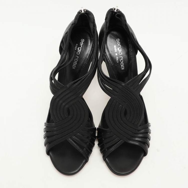 Pre Owned Sergio Rossi Black Leather Stappy Sandals Size 37.5