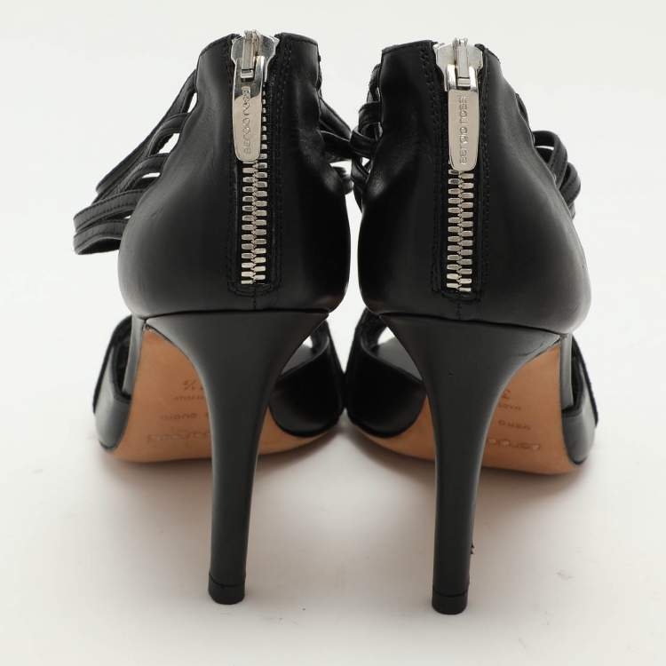 Pre Owned Sergio Rossi Black Leather Stappy Sandals Size 37.5