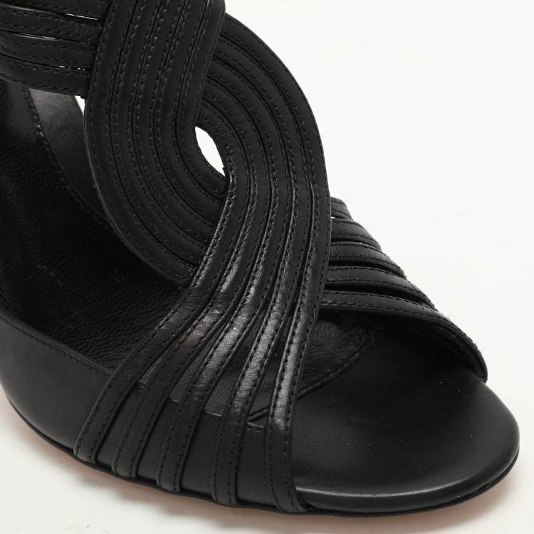 Pre Owned Sergio Rossi Black Leather Stappy Sandals Size 37.5
