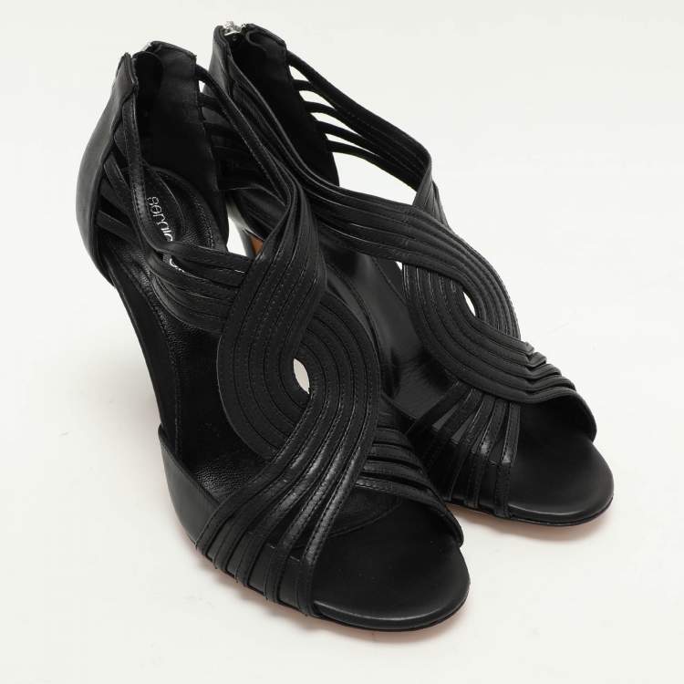 Pre Owned Sergio Rossi Black Leather Stappy Sandals Size 37.5