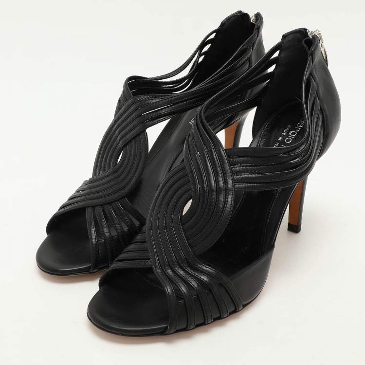 Pre Owned Sergio Rossi Black Leather Stappy Sandals Size 37.5