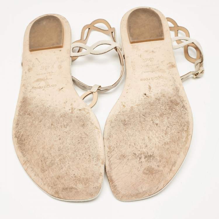 Pre Owned Sergio Rossi Grey Suede Mermaid Flat Sandals Size 40.5
