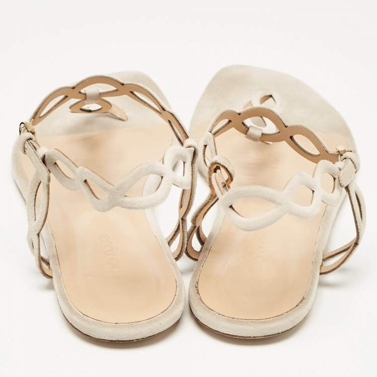 Pre Owned Sergio Rossi Grey Suede Mermaid Flat Sandals Size 40.5
