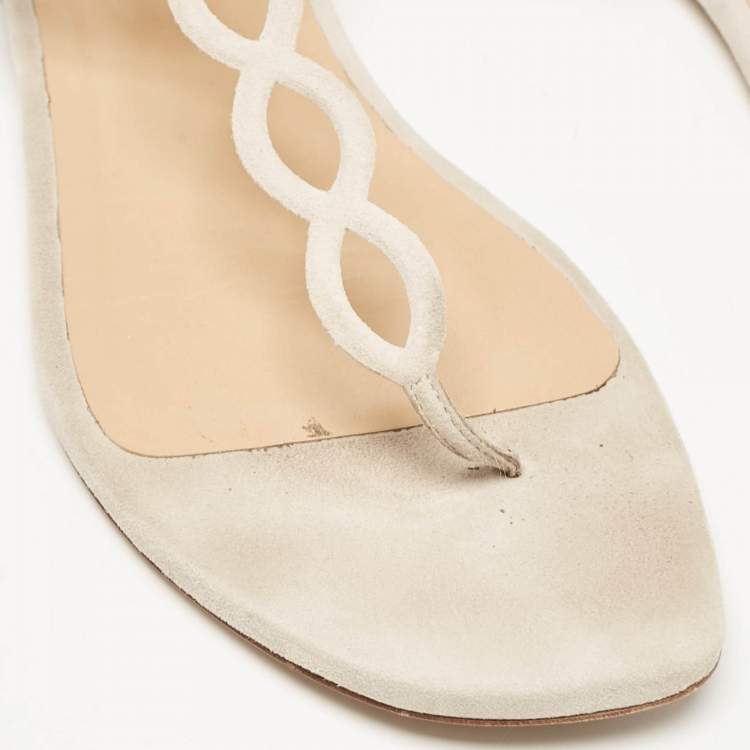 Pre Owned Sergio Rossi Grey Suede Mermaid Flat Sandals Size 40.5